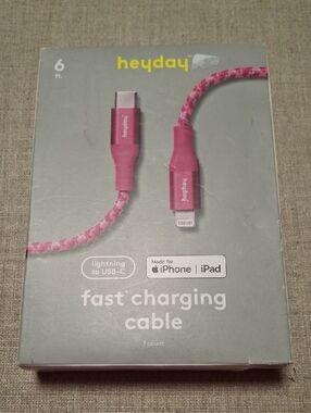 New heyday Pink Braided Lightning to USB-C Fast Charging Cable